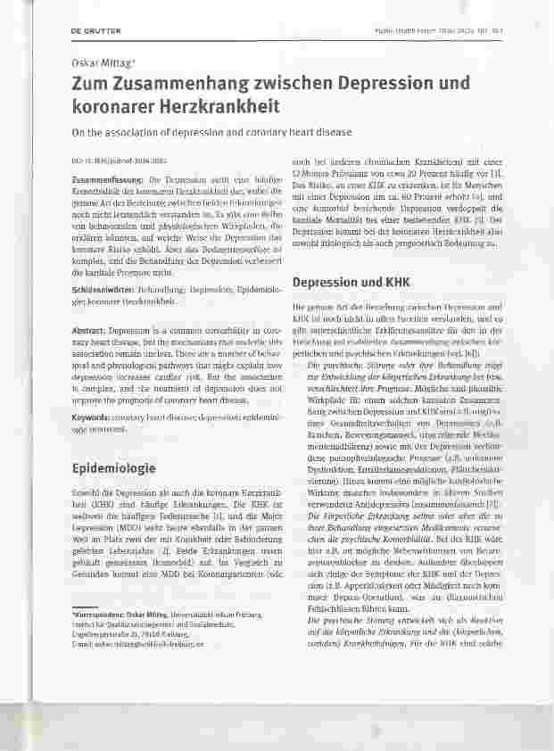 Vorschauseite 1: Zum Zusammenhang zwischen Depression und koronarer Herzkrankheit