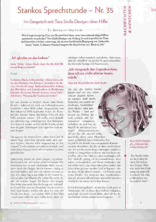 Vorschauseite 1: Stankos Sprechstunde Nr. 35 Im Gespräch mit Tara Stella Deetjen über Hilfe
