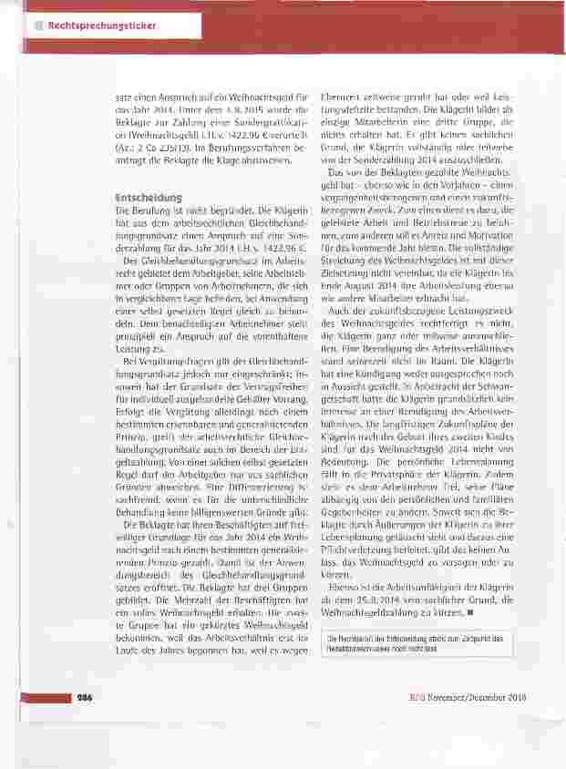 Vorschauseite 2: Arbeitsrechtlicher Gleichbehandlungssrundsatz Weihnachtsgeld