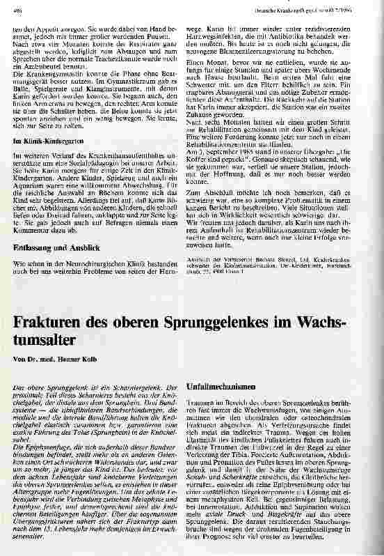 Vorschauseite 1: Frakturen des oberen Sprunggelenkes im Wachstumsalter