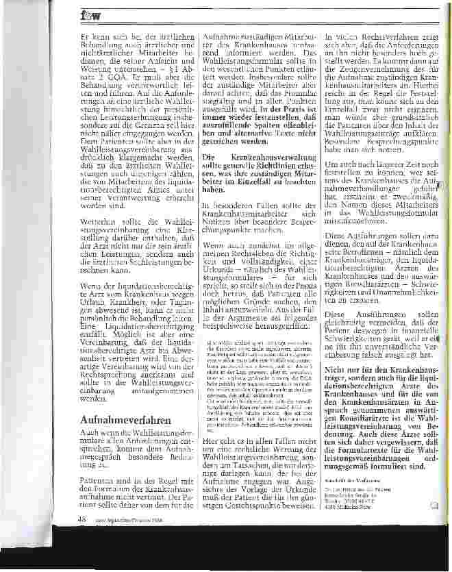 Vorschauseite 3: Wahlleistungsvereinbarung Hinweise für die Formulierung und das Aufnahmeverfahren