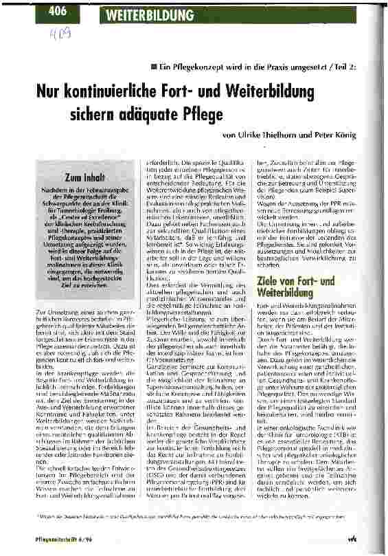 Vorschauseite 1: Nur kontinuierliche Fortund Weiterbildung sichern adäquate Pflege