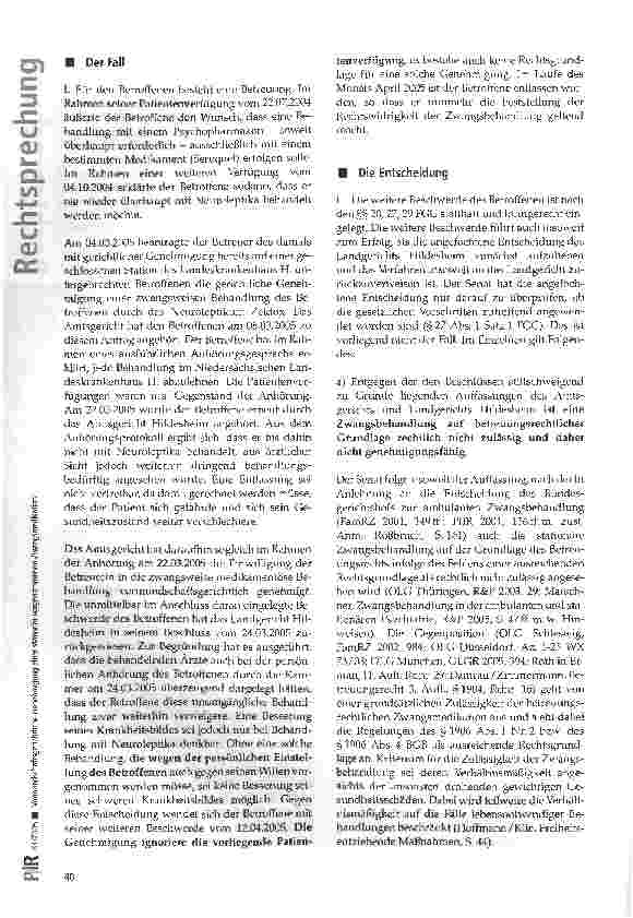 Vorschauseite 2: Vormundschaftsgerichtliche Genehmigung einer stationär vorgenommenen Zwangsmedikation