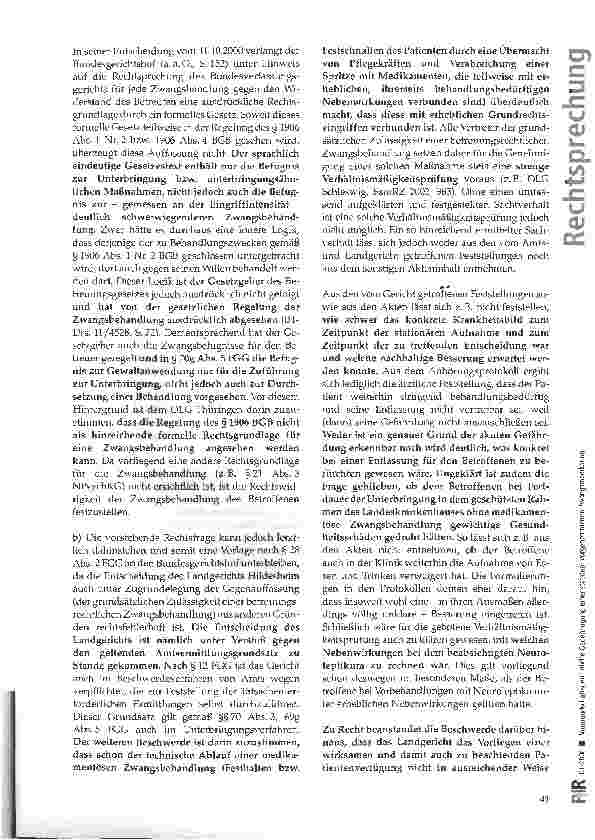 Vorschauseite 3: Vormundschaftsgerichtliche Genehmigung einer stationär vorgenommenen Zwangsmedikation