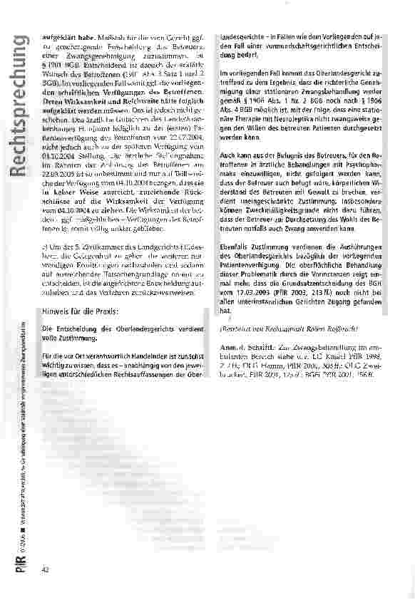 Vorschauseite 4: Vormundschaftsgerichtliche Genehmigung einer stationär vorgenommenen Zwangsmedikation