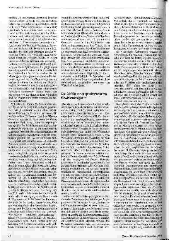 Vorschauseite 4: Medizin und Gewissen Vortrag zur Eröffnung des Kongresses Medizin und Gewissen - 50 Jahre nach dem Nürnberger Ärzteprozeß vom 25. bis 27. Oktober 1996 in Nürnberg