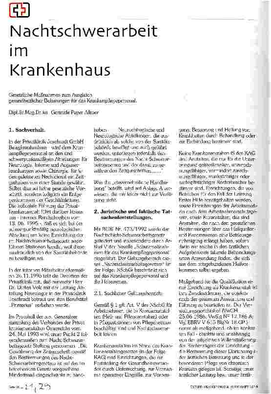 Vorschauseite 1: Nachtschwerarbeit im Krankenhaus