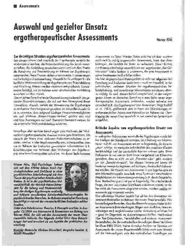 Vorschauseite 1: Auswahl und gezielter Einsatz ergotherapeutischer Assessments