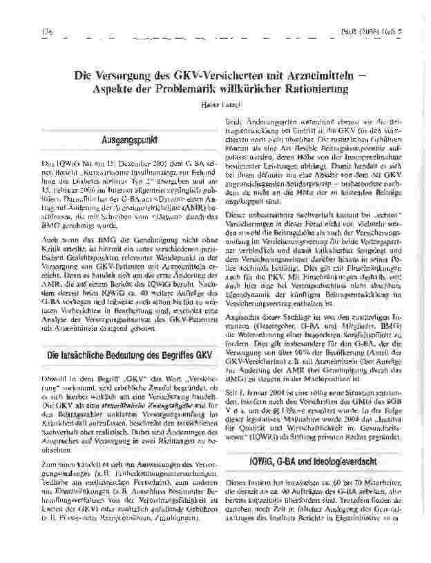 Vorschauseite 1: Die Versorgung des GKV-Versicherten mit Arzneimitteln - Aspekte der Problematik willkürlicher Rationierung