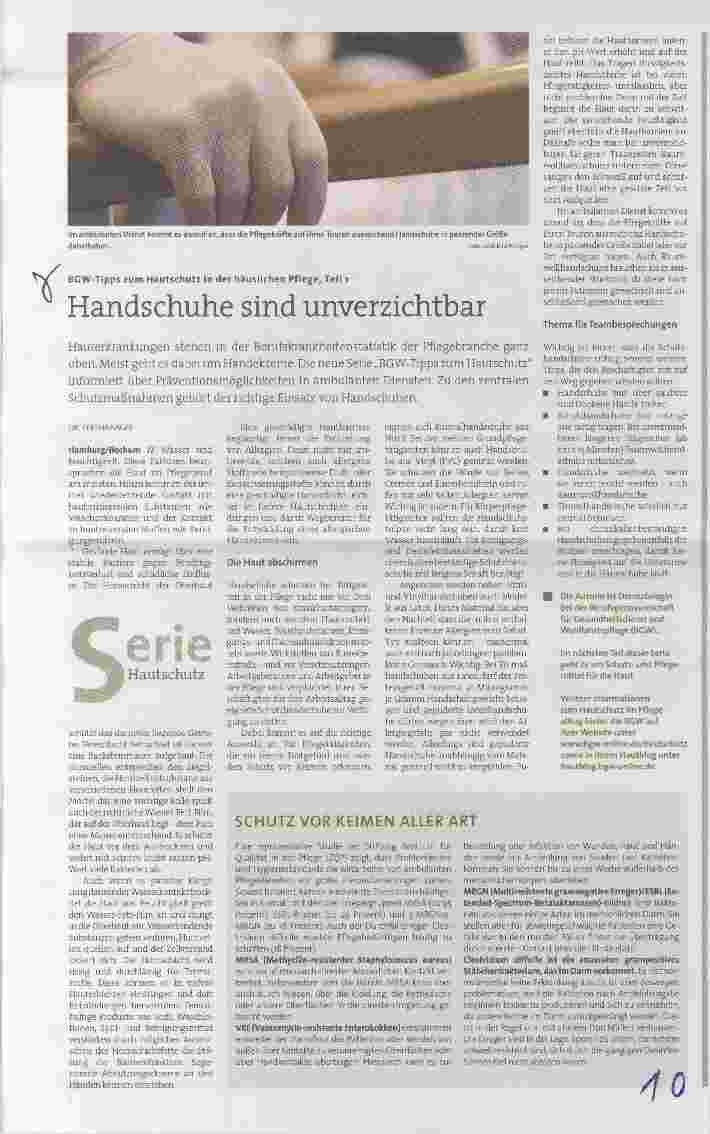 Vorschauseite 1: BGW-Tipps zum Hautschutz in der häuslichen Pflege, Teil 1 Handschuhe sind unverzichtbar