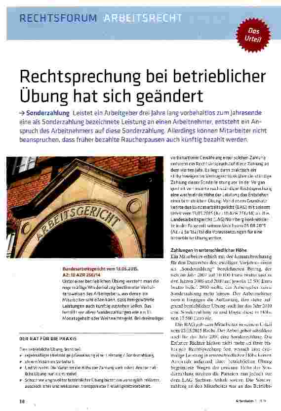 Vorschauseite 1: Rechtsprechung bei betrieblicher Übung hat sich geändert