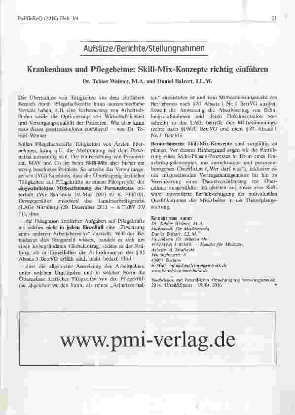 Vorschauseite 1: Krankenhaus und Pflegeheime: Skill-Mix-Konzepte richtig einführen