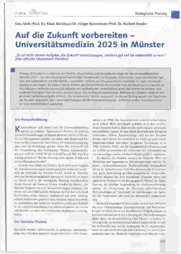 Vorschauseite 1: Auf die Zukunft vorbereiten - Universitätsmedizin 2025 in Münster