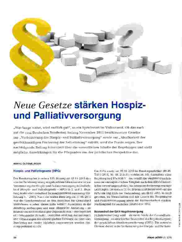 Vorschauseite 1: Neue Gesetze stärken Hospiz-und Palliativversorgung