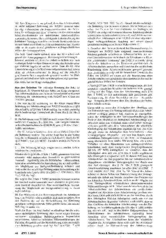 Vorschauseite 2: Formunwirksam befristetes Arbeitsverhältnis -nachträgliche formgültige BefristungTzBfG §14 Abs. 4; BGB §§125, 126