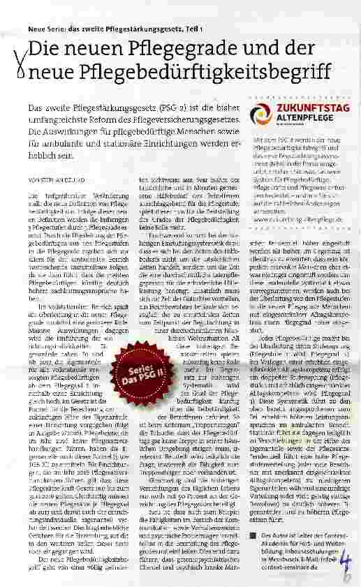 Vorschauseite 1: Neue Serie: das zweite Pflegestärkungsgesetz, Teil 1 Die neuen Pflegegrade und der neue Pflegebedürftigkeitsbegriff