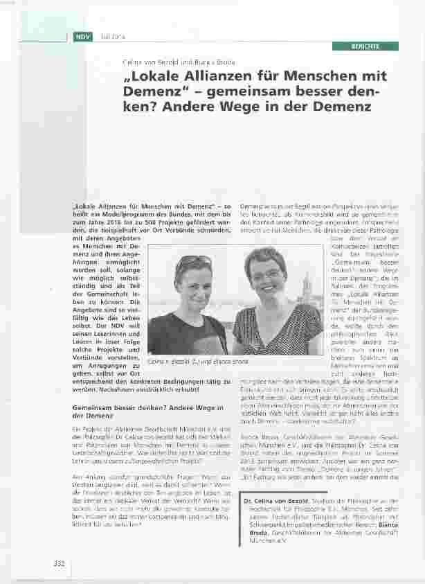 Vorschauseite 1: Lokale Allianzen für Menschen mit Demenz gemeinsam besser denken? Andere Wege in der Demenz
