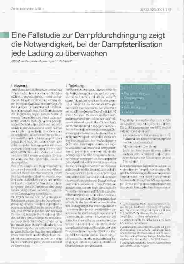 Vorschauseite 1: Eine Fallstudie zur Dampfdurchdringung zeigt die Notwendigkeit, bei der Dampfsterilisation jede Ladung zu überwachen