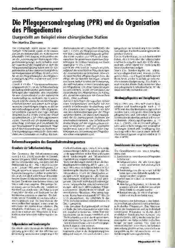 Vorschauseite 1: Die Pflegepersonalregelung (PPR) und die Organisation des Pflegedienstes
