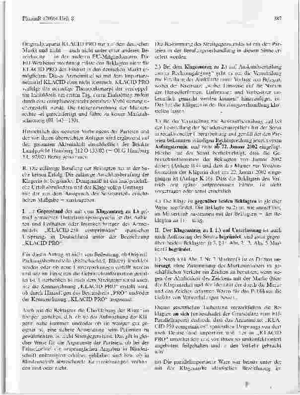 Vorschauseite 5: Zur Markenverletzung bei parallelimportierten Arzneimitteln