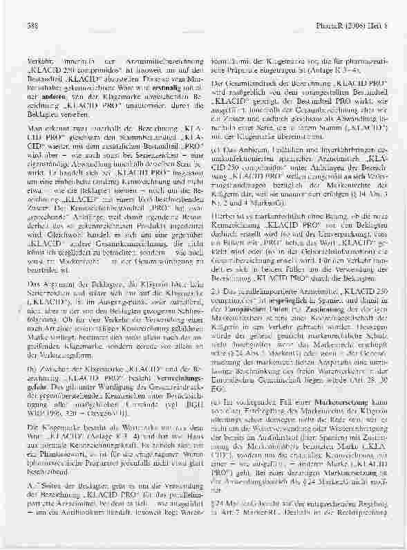 Vorschauseite 6: Zur Markenverletzung bei parallelimportierten Arzneimitteln