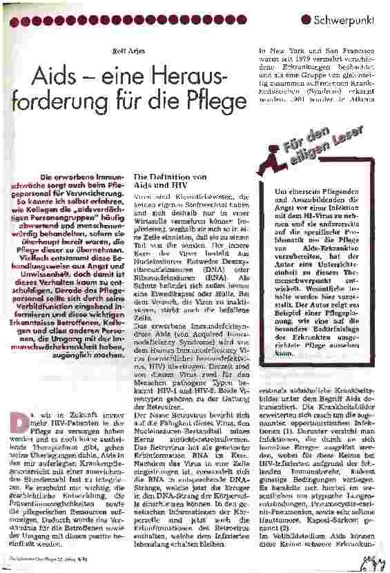 Vorschauseite 1: Aids-eine Herausforderung für die Pflege