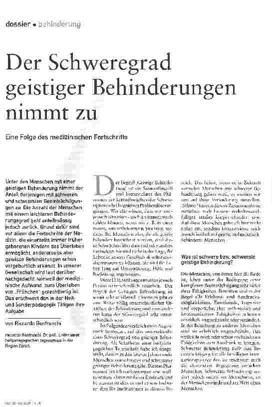 Vorschauseite 1: Der Schweregrad geistiger Behinderungen nimmt zuEine Folge des medizinischen Fortschritts