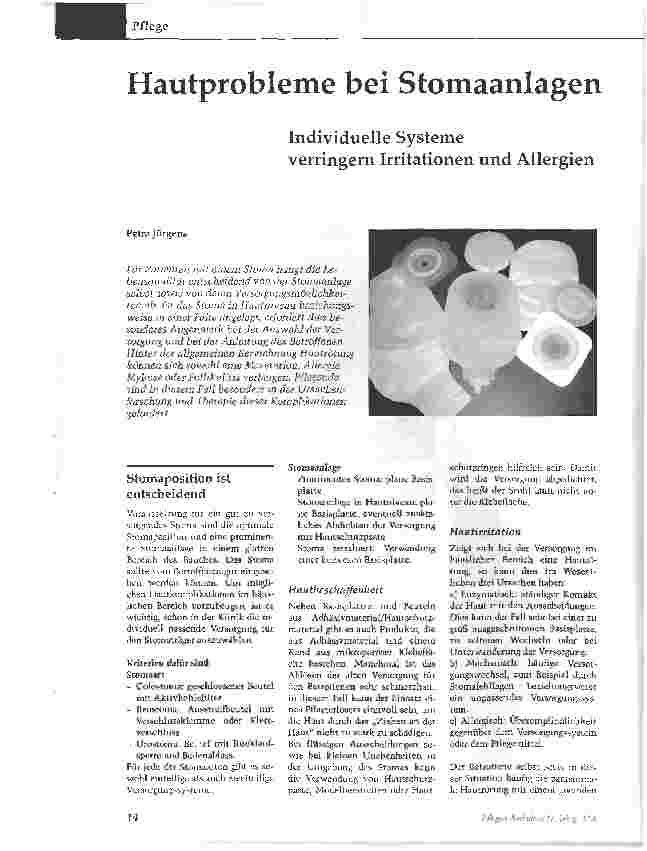 Vorschauseite 1: Hautprobleme bei StomaanlagenIndividuelle Systeme verringern Irritationen und Allergien
