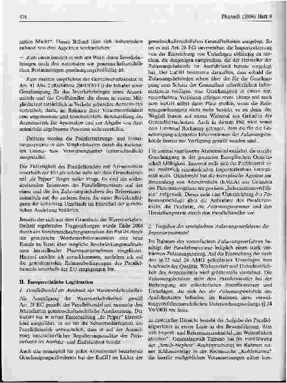 Vorschauseite 2: Parallelhandel mit Arzneimitteln in der EU - Ein Sachstandsbericht