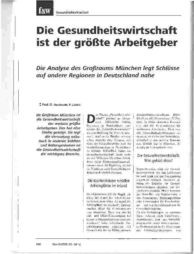 Vorschauseite 1: Die Gesundheitswirtschaft ist der größte ArbeitgeberDie Analyse des Großraums München legt Schlüsse auf andere Regionen in Deutschland nahe