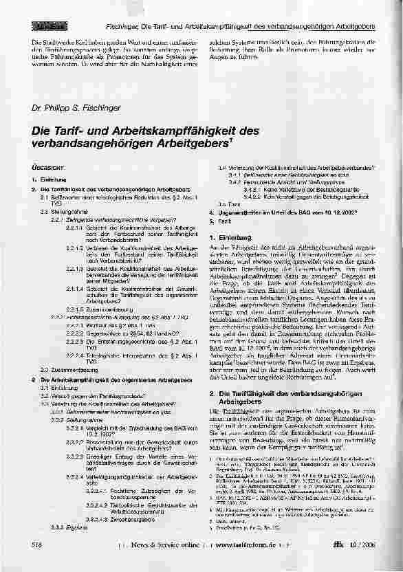 Vorschauseite 1: Die Tarifund Arbeitskampffähigkeit des Verbandsangehörigen Arbeitgebers