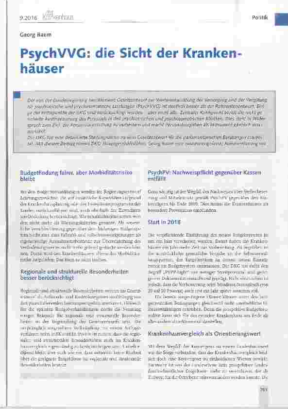 Vorschauseite 1: PsychWG: die Sicht der Kranken häuser