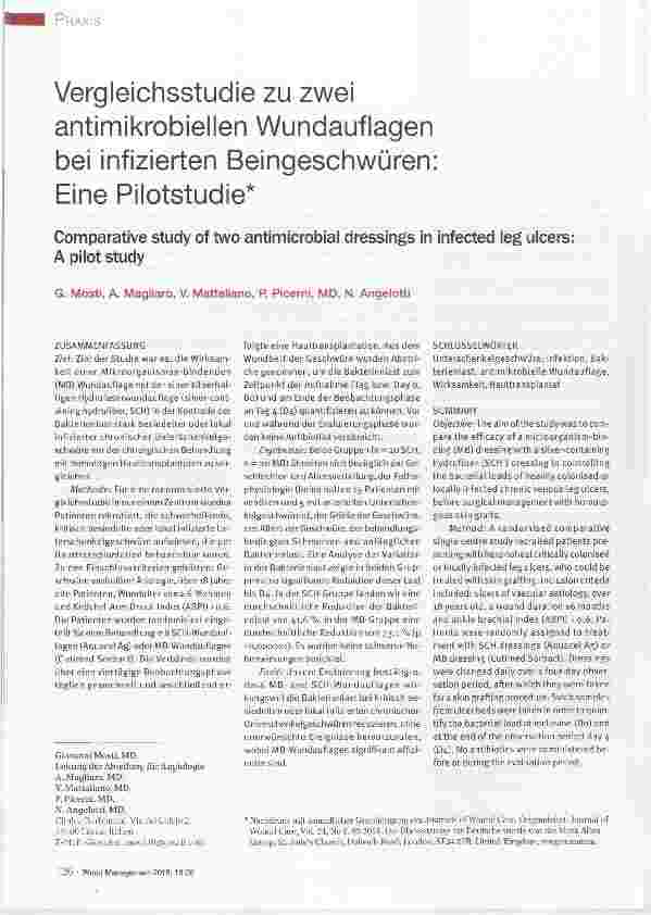 Vorschauseite 1: Vergleichsstudie zu zwei antimikrobiellen Wundauflagen bei infizierten Beingeschwüren:Eine Pilotstudie