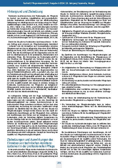 Vorschauseite 2: Bewertung der Usability von technischen Assistenzsystemen in der professionellen Pflege