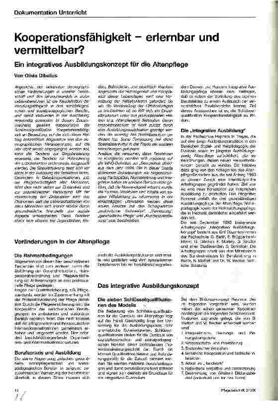 Vorschauseite 1: Kooperationsfähigkeit - erlernbar und vermittelbar? Ein integratives Ausbildungskonzept für die Altenpflege