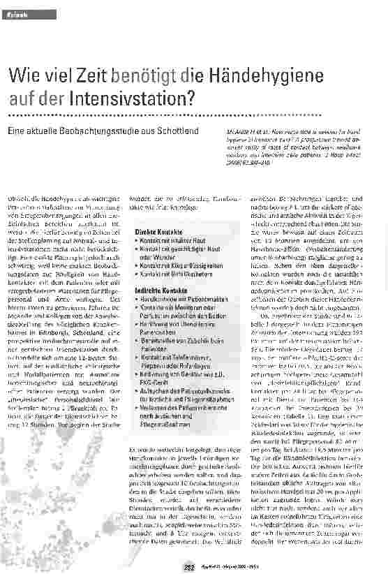 Vorschauseite 1: Wie viel Zeit benötigt die Händehygiene auf der Intensivstation?Eine aktuelle Beobachtungsstudie aus Schottland