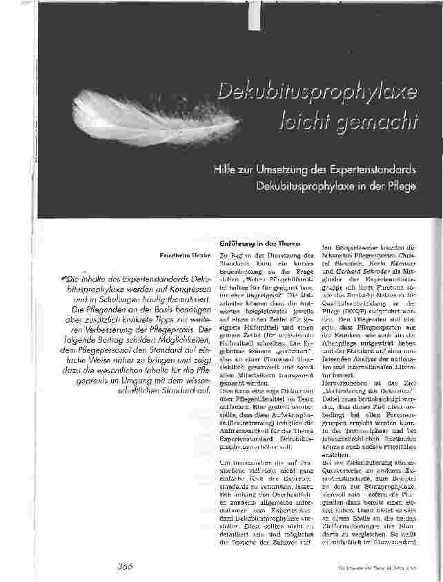 Vorschauseite 1: Dekubitusprophylaxe leicht gemachtHilfe zur Umsetzung des Expertenstandards Dekubitusprophylaxe in der Pflege