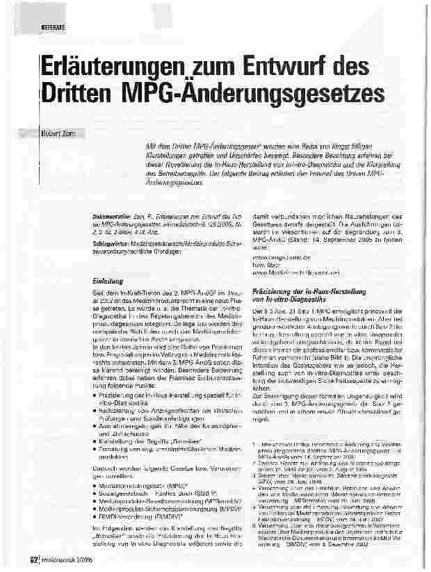Vorschauseite 1: Erläuterungen zum Entwurf des Dritten MPG-Änderungsgesetzes