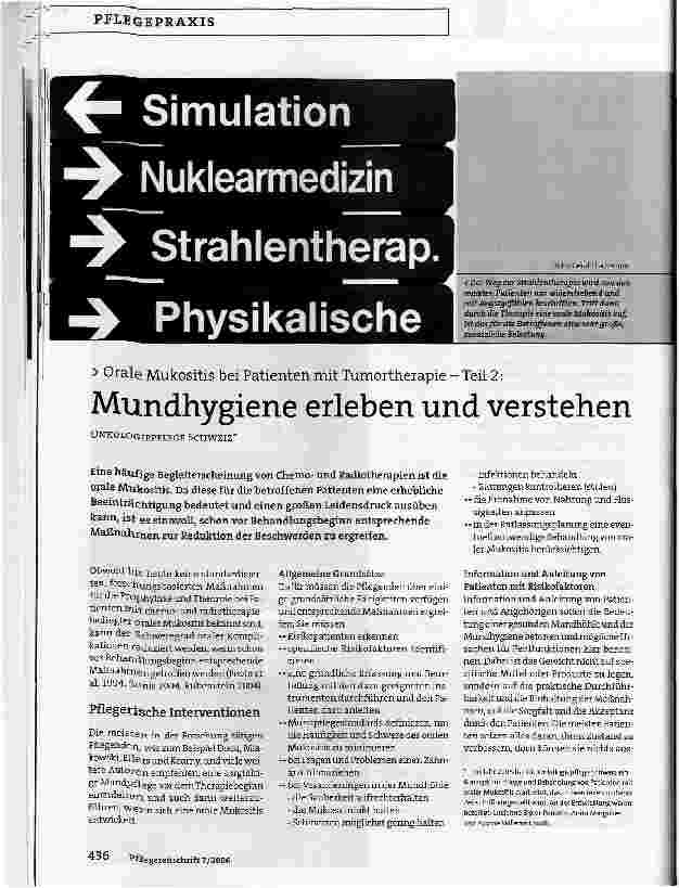 Vorschauseite 1: Orale Mukositis bei Patienten mit Tumortherapie - Teil 2: Mundhygiene erleben und verstehen