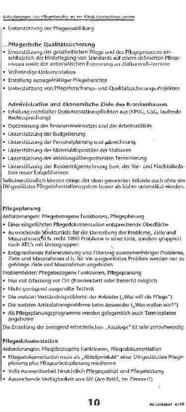 Vorschauseite 2: Anforderungen des Pflegedienstes an ein Klinik- Informations- System
