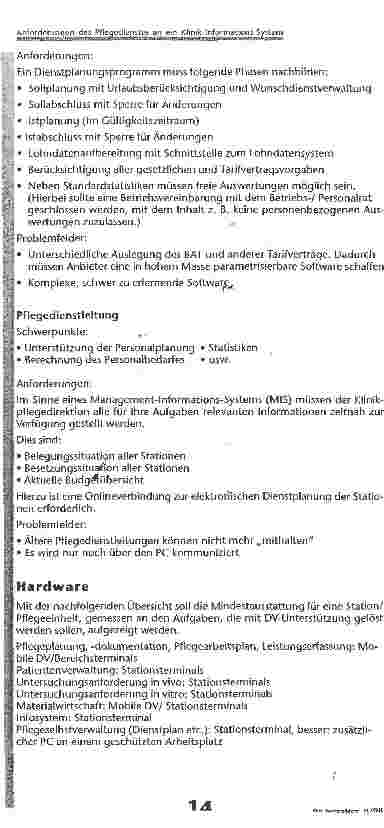 Vorschauseite 6: Anforderungen des Pflegedienstes an ein Klinik- Informations- System