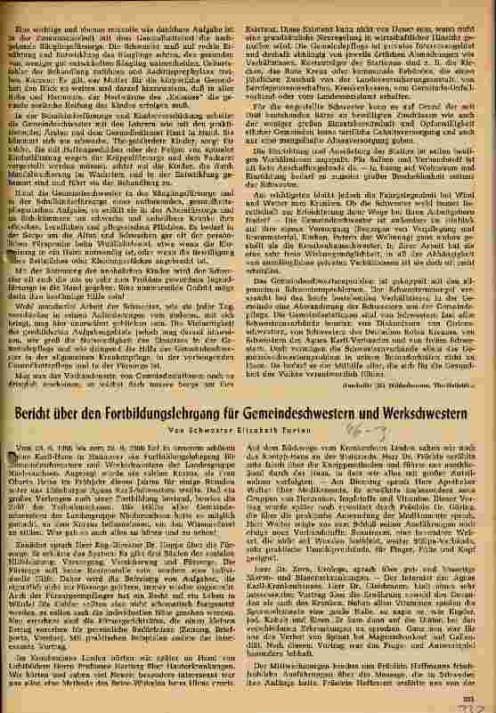 Vorschauseite 1: Bericht über Fortbildungslehrgang für Gemeindeschwestern und Werkschwestern