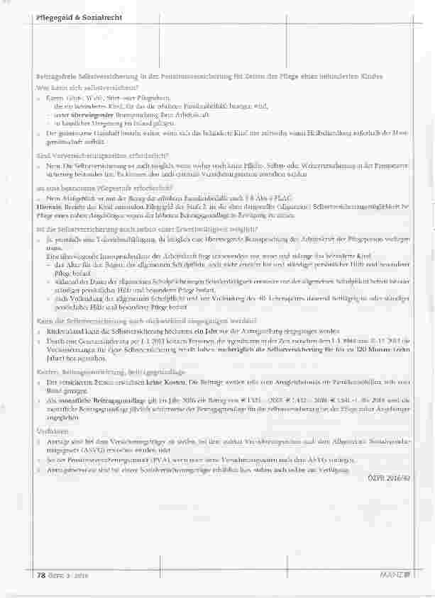 Vorschauseite 3: Checkliste Begünstigte „kostenlose“ Pensionsversicherungsmöglichkeiten für pflegende Angehörige