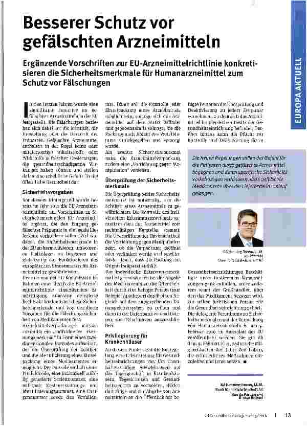 Vorschauseite 1: Besserer Schutz vor gefälschten Arzneimitteln