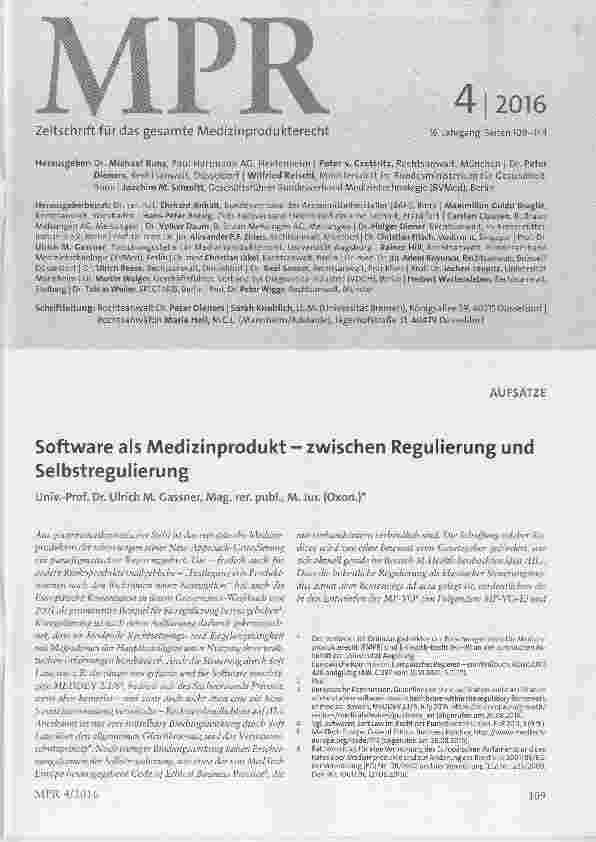 Vorschauseite 1: Software als Medizinprodukt zwischen Regulierung und Selbstregulierung