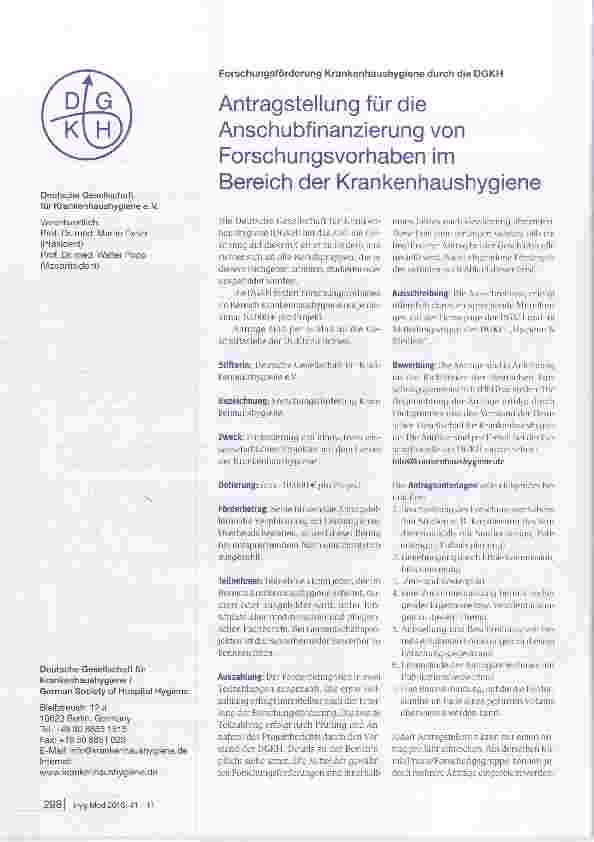 Vorschauseite 1: Antragstellung für die Anschubfinanzierung von Forschungsvorhaben im Bereich der Krankenhaushygiene