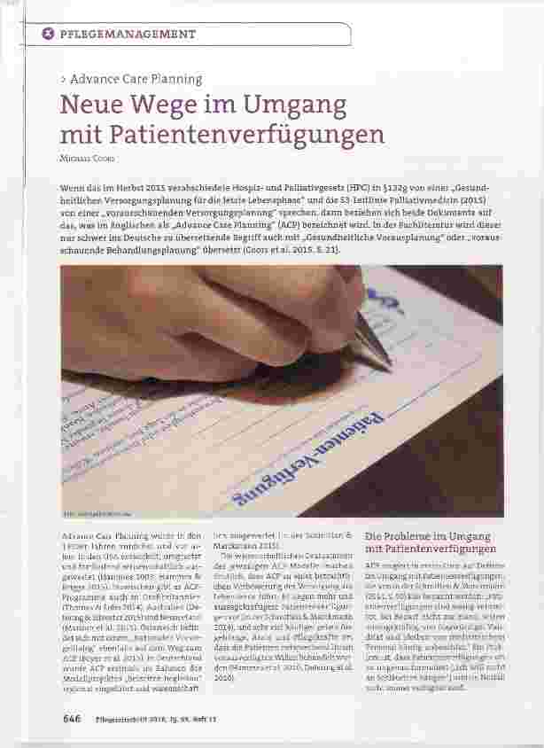 Vorschauseite 1: Neue Wege im Umgang mit Patientenverfügungen