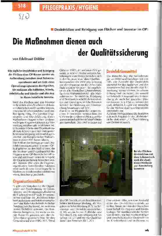 Vorschauseite 1: Die Maßnahmen dienen auch der Qualitätssicherung Desinfektion und Reinigung von Flächen und Inventar im OP