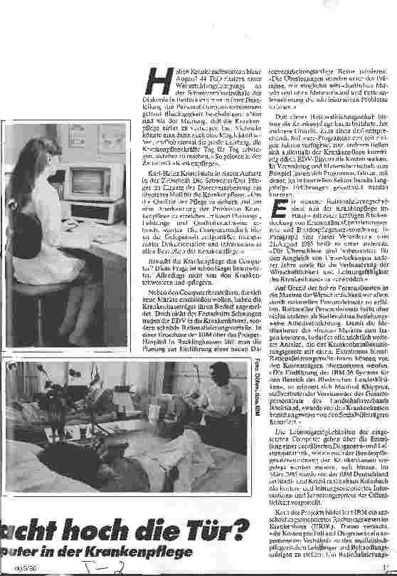 Vorschauseite 2: Macht hoch die Tür? Computer in der Krankenpflege
