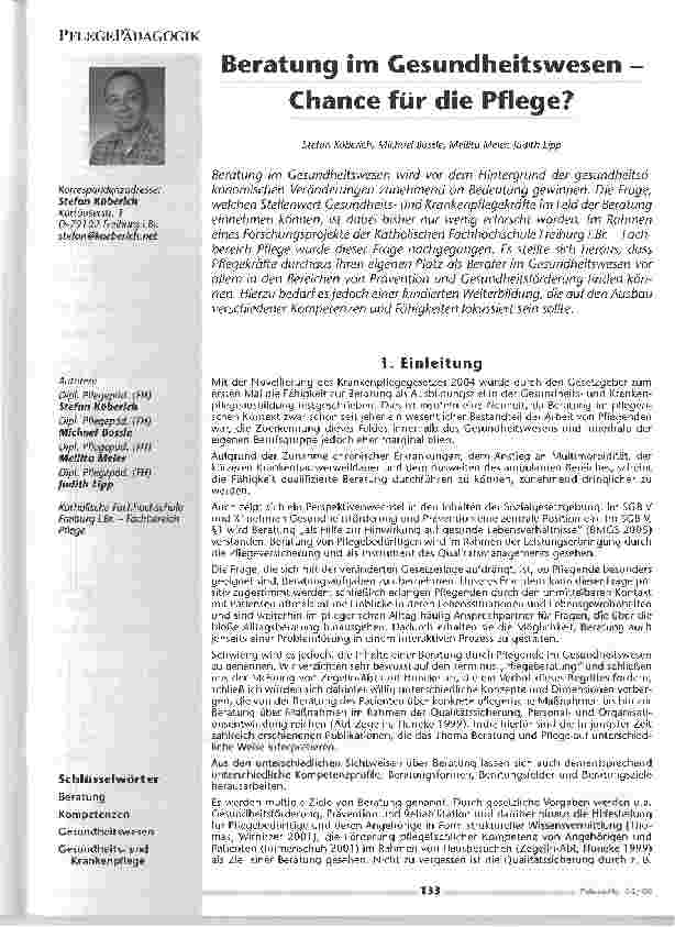 Vorschauseite 1: Beratung im Gesundheitswesen Chance für die Pflege?